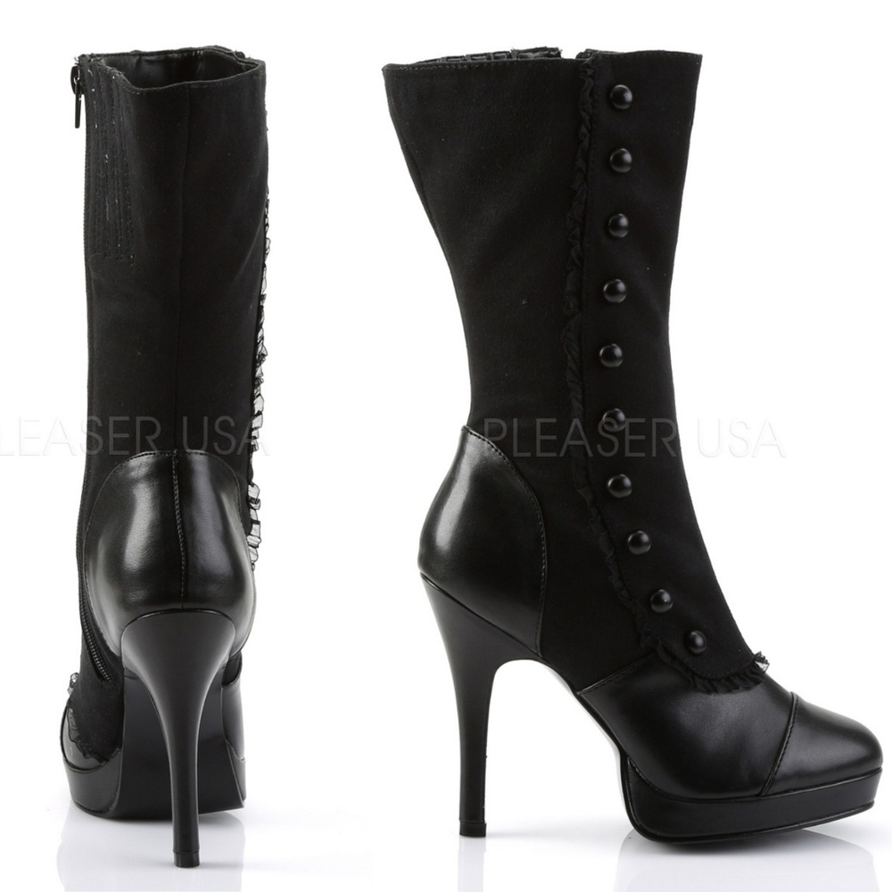 Victorian Button High Heel Mid Calf Boots - Picture 3 of 3